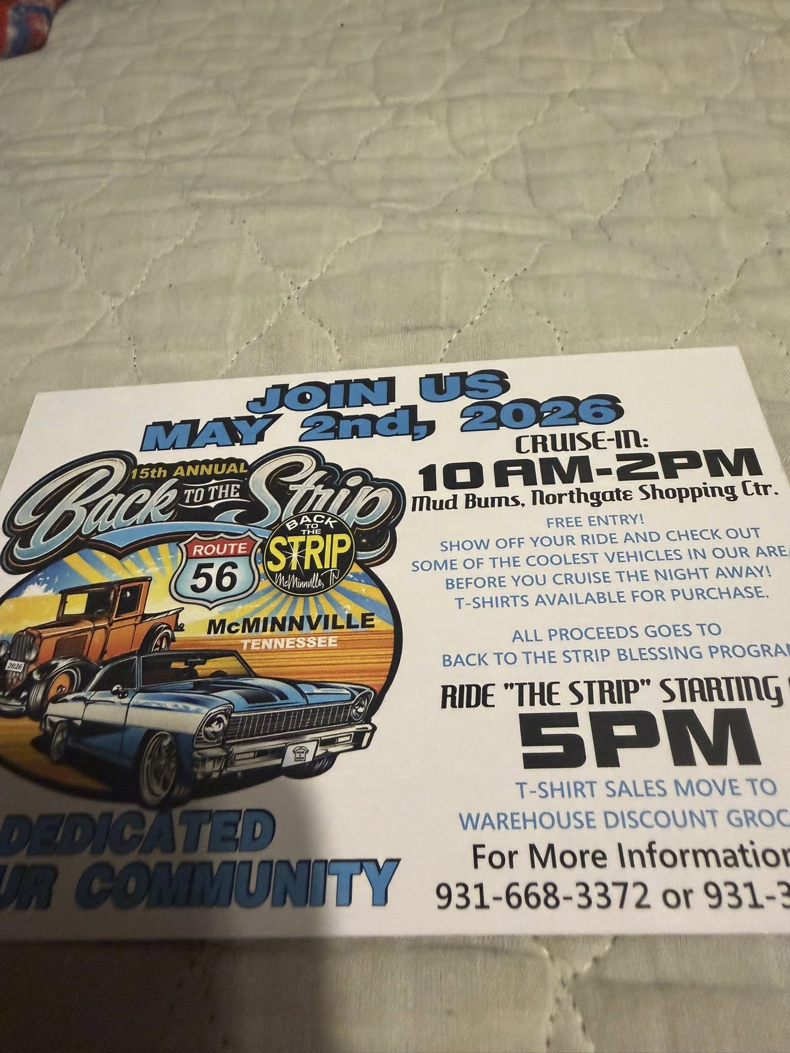 15th Annual Back To The Strip event at Mud Bums in McMinnville, TN on May 2, 2026