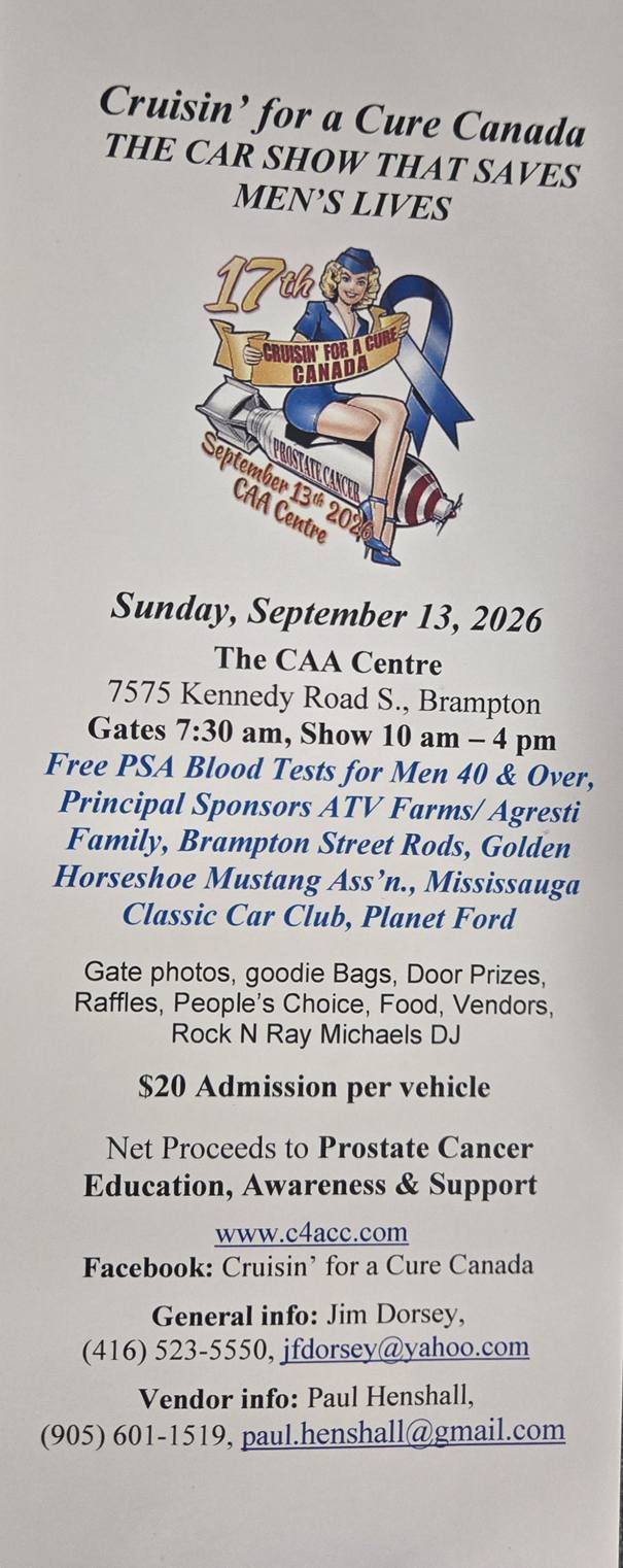 17th Cruisin' For A Cure Canada event at The CAA Centre in Brampton, ON on September 13, 2026