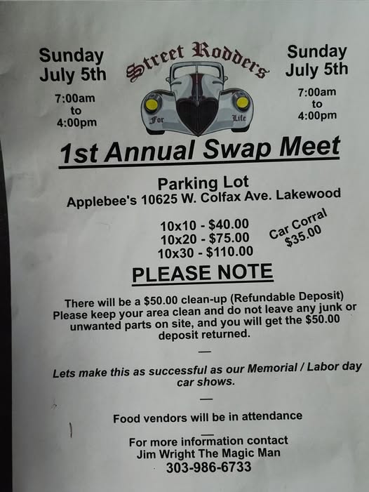 1st Annual Swap Meet event at Applebee's in Lakewood, CO on July 5, 2026