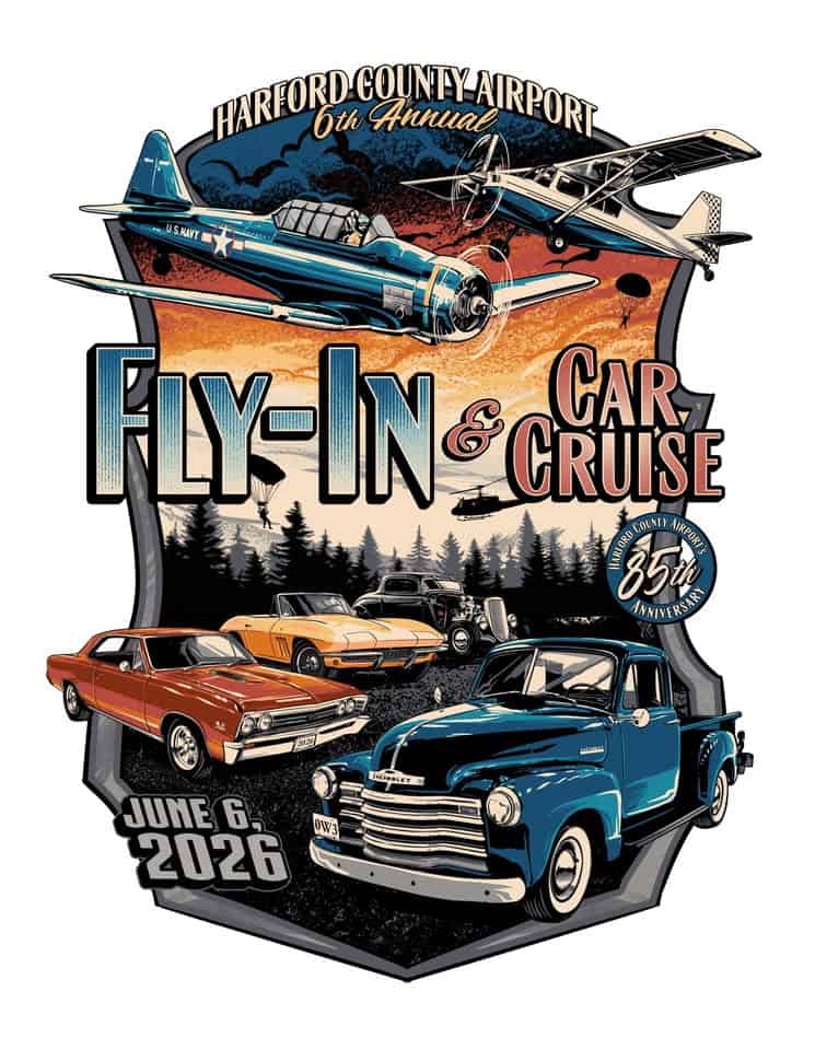 2026 Annual Fly-In and Car Cruise at Harford County Airport (0W3) event at 3538 Aldino Road in Churchville, MD on June 6, 2026