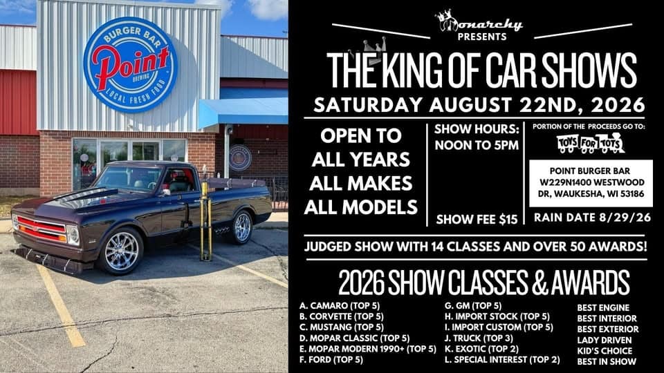 2026 KING OF CAR SHOWS event at W229 N1400 Westwood Drive in Pewaukee, WI on August 22, 2026