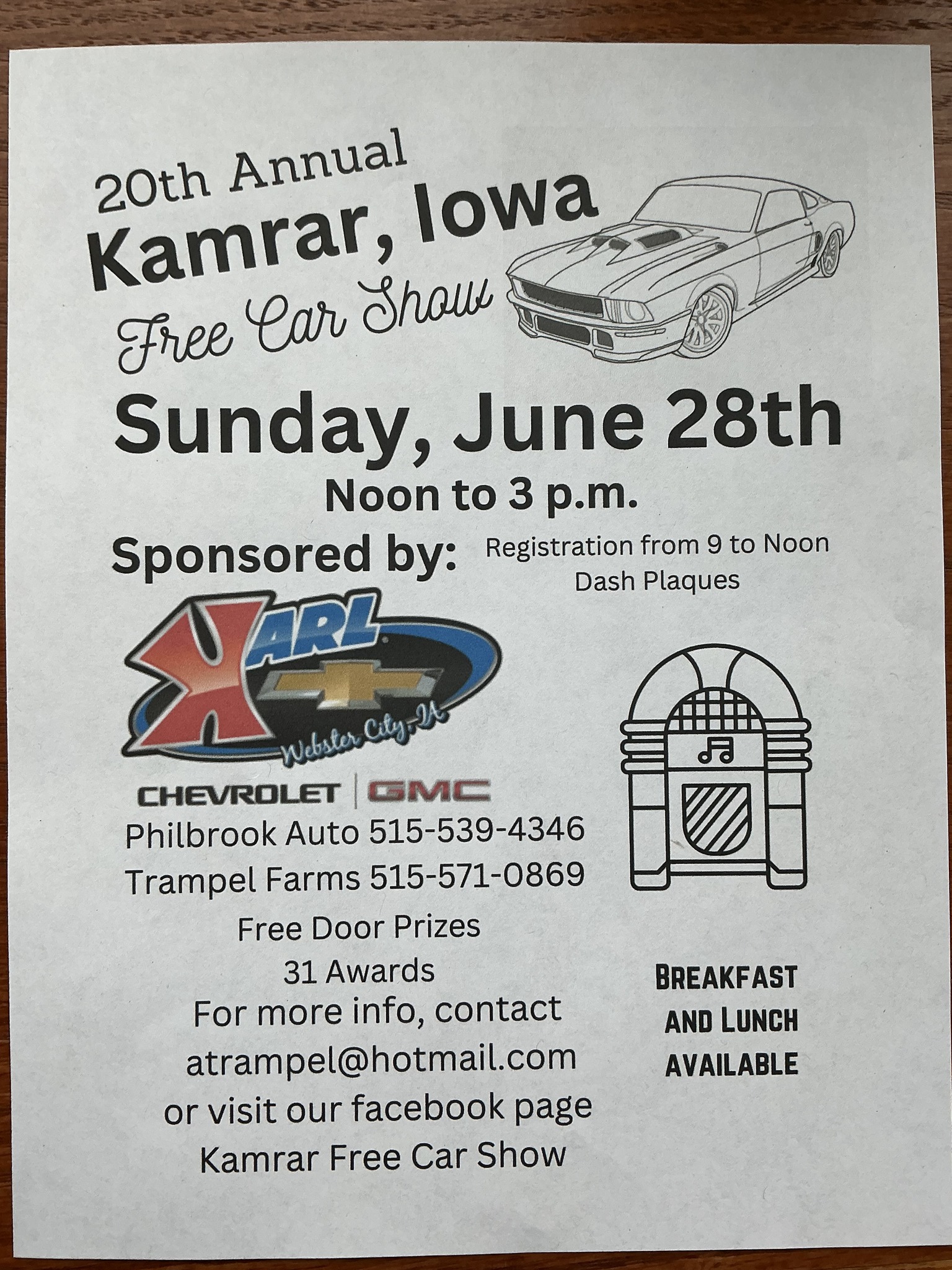 20th Annual Kamrar Free Car Show – Hamilton, IA | CarCruiseFinder