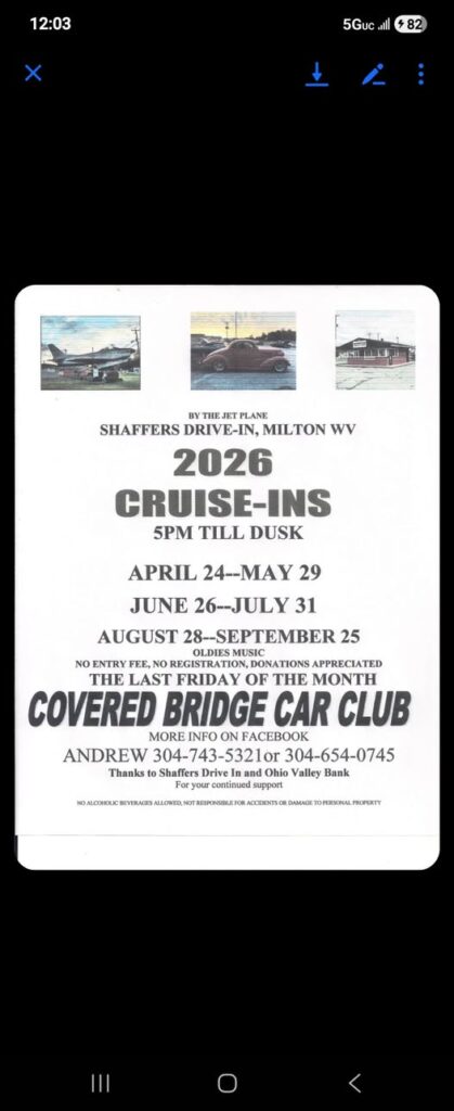 Shaffers Drive-In Cruise-In event at Shaffers Drive-In in Milton, WV on June 30, 2026