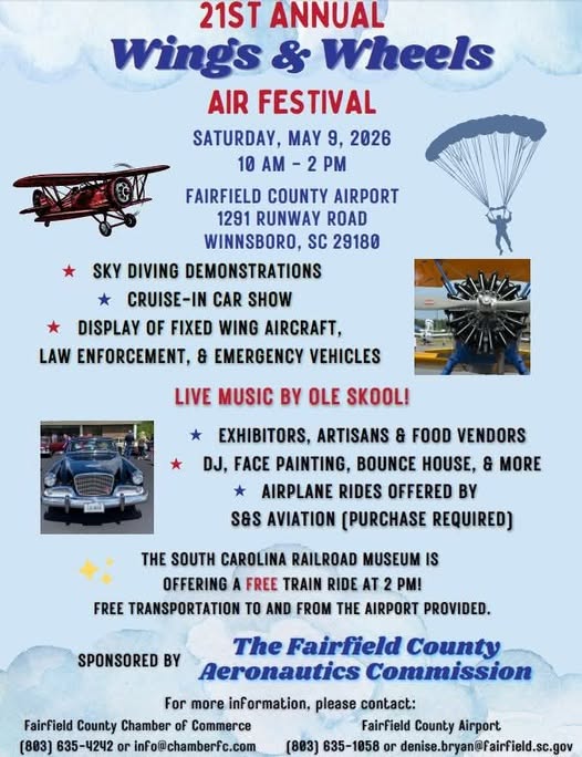 21st Annual Wings & Wheels Air Festival event at Fairfield County Airport in Winnsboro, SC on May 9, 2026
