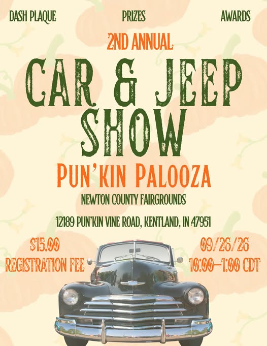2nd Annual Car & Jeep Show event at Newton County Fairgrounds in Kentland, IN on September 26, 2026