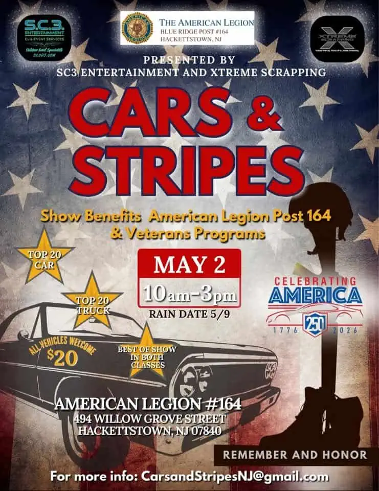 2nd Annual Cars and Stripes Show event at 494 Willow Grove Street in Hackettstown, NJ on May 2, 2026