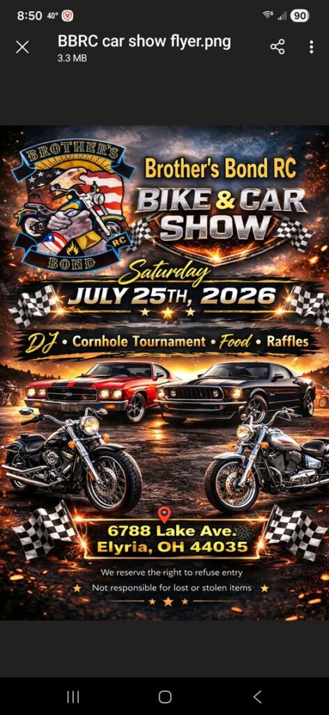 Brother's Bond RC Bike & Car Show event at 6788 Lake Ave. in Elyria, OH on July 25, 2026