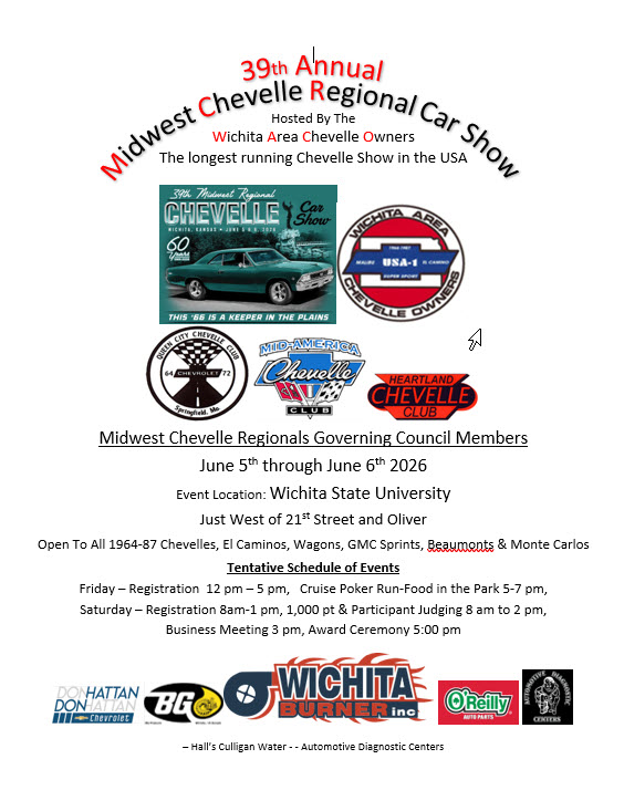 39th Annual Midwest Chevelle Regional Car Show event at Wichita State University in Wichita, KS on June 5, 2026