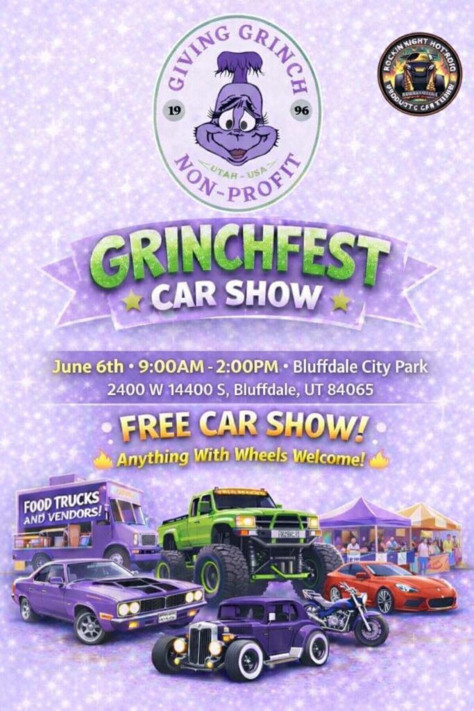 Grinchfest Car Show event at Bluffdale City Park in Bluffdale, UT on June 6, 2026
