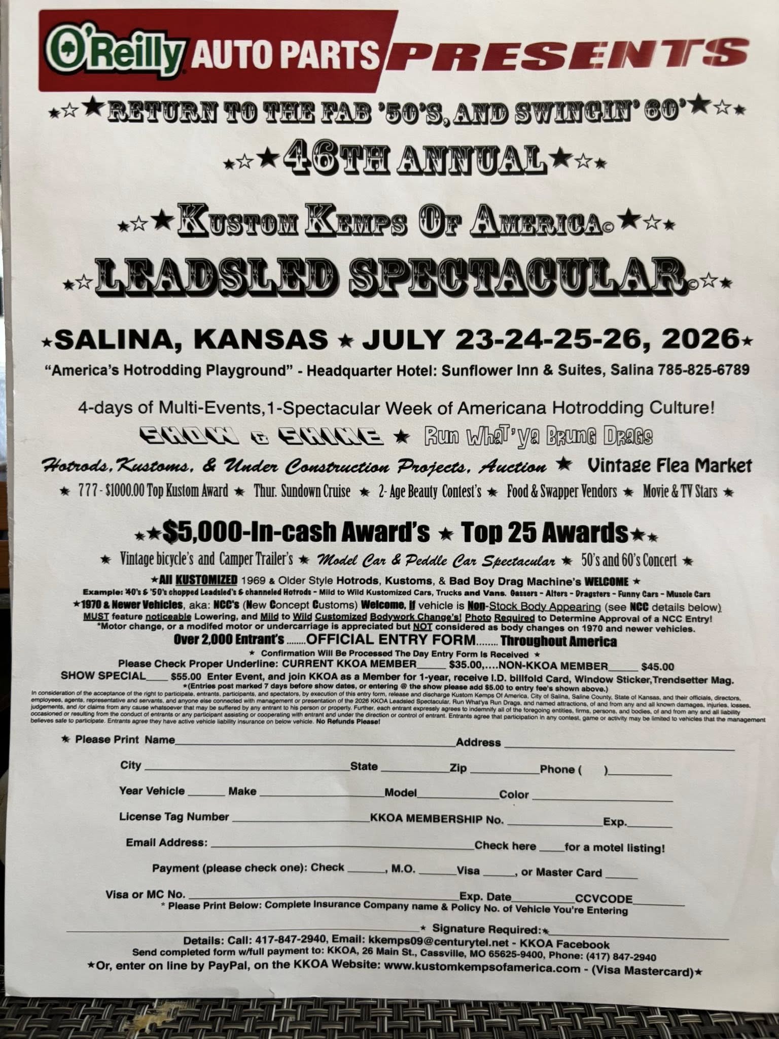 46th Annual Kustom Kemps Of America Leadsled Spectacular event at 2110 W Crawford St in Salina, KS on July 23, 2026