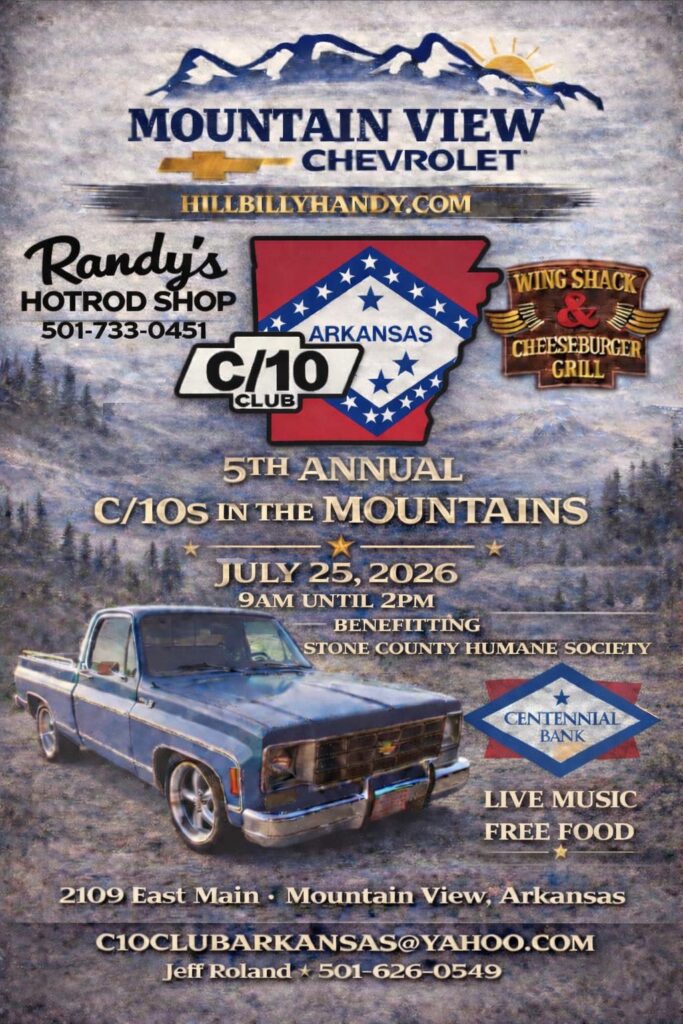 5th Annual C/10s In The Mountains event at 2109 East Main in Mountain View, AR on July 25, 2026