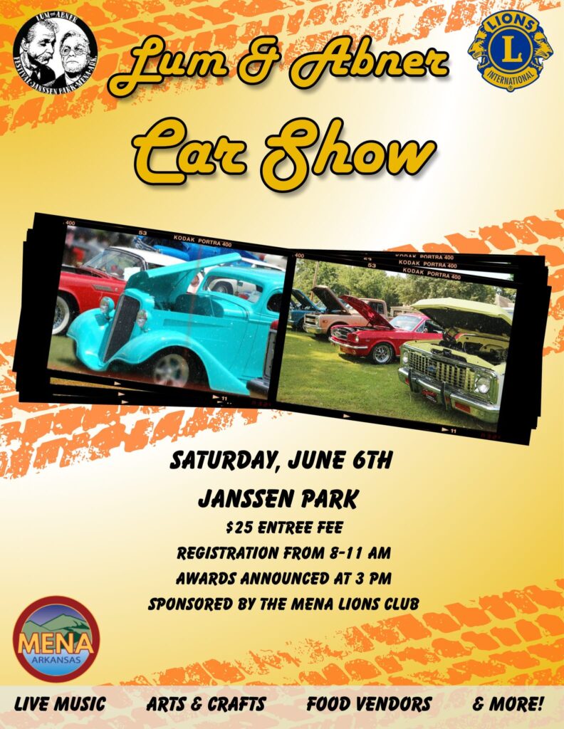 Lum & Abner Car Show event at Janssen Park in Mena, AR on June 6, 2026
