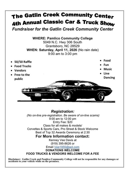 4th Annual Classic Car & Truck Show event at Pamlico Community College in Grantsboro, NC on April 11, 2026