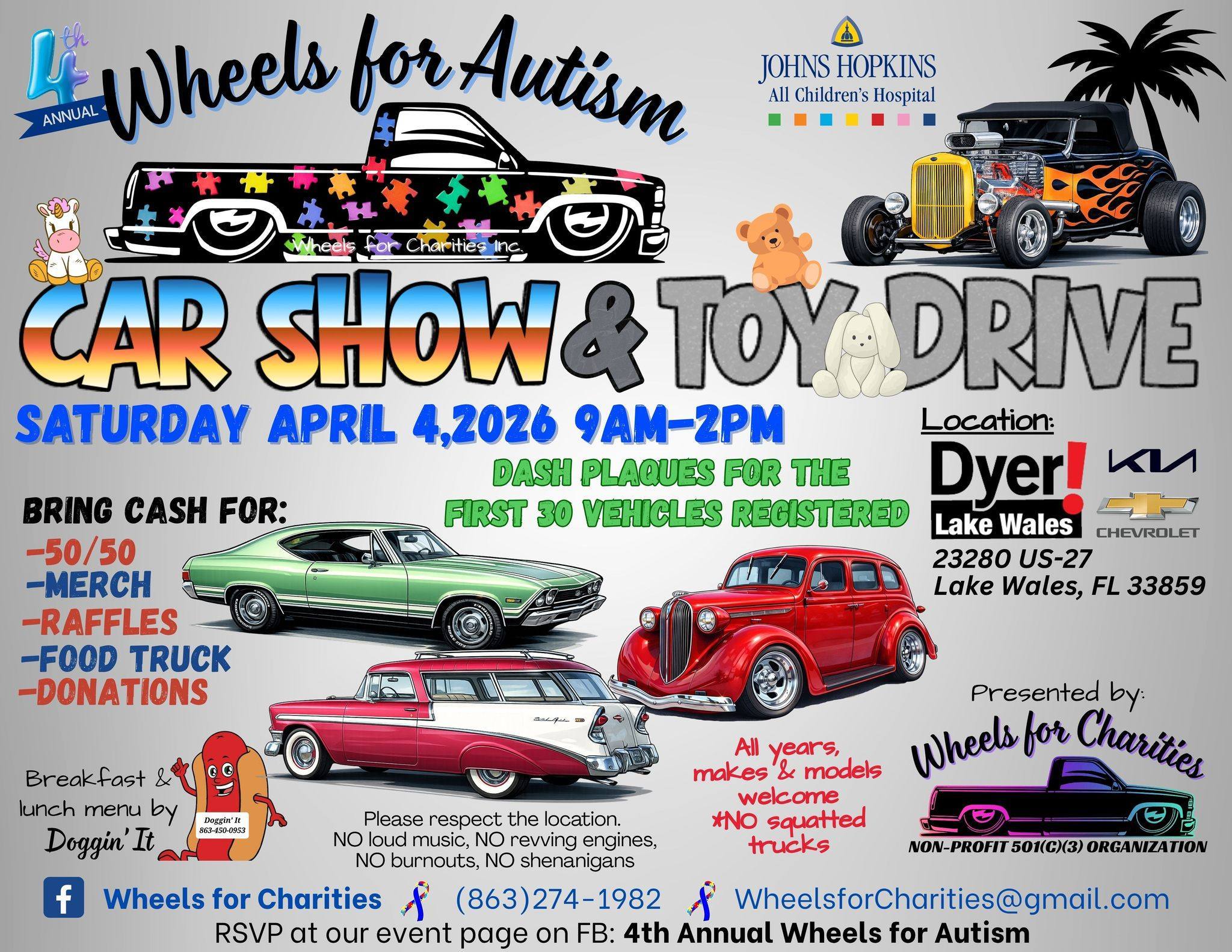 4th Annual Wheels For Autism Car Show & Toy Drive event at Dyer Kia in Lake Wales, FL on April 4, 2026