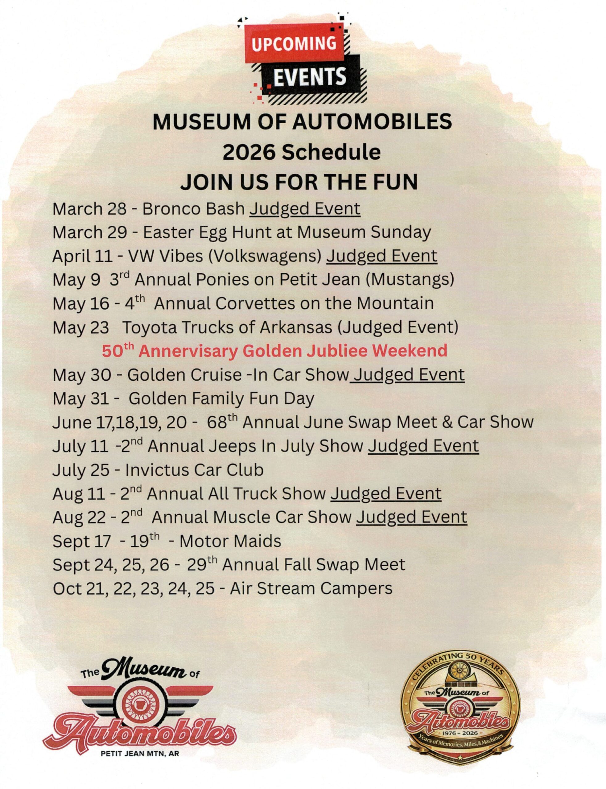 50th Anniversary Golden Jubilee Weekend event at 503 Museum Rd in Morrilton, AR on May 23, 2026