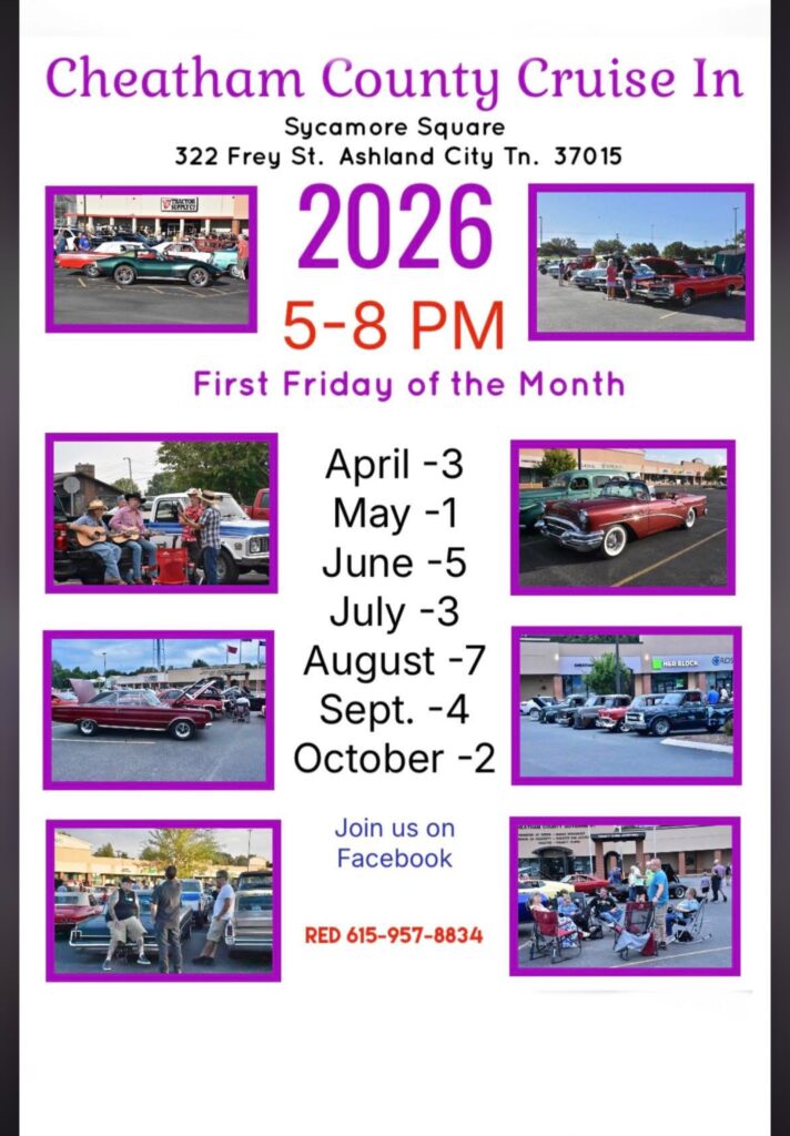 Cheatham County Cruise In event at Sycamore Square in Ashland City, TN on April 1, 2026