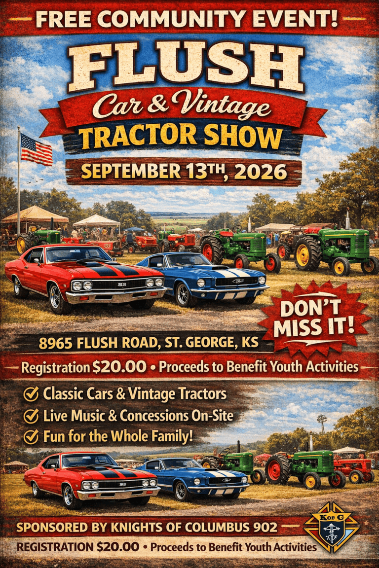 Flush Car & Vintage Tractor Show event at 8965 Flush Road in St. George, KS on September 13, 2026