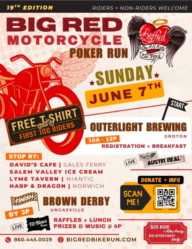 Big Red Motorcycle Poker Run event at Outerlight Brewing in Groton, CT on June 7, 2026