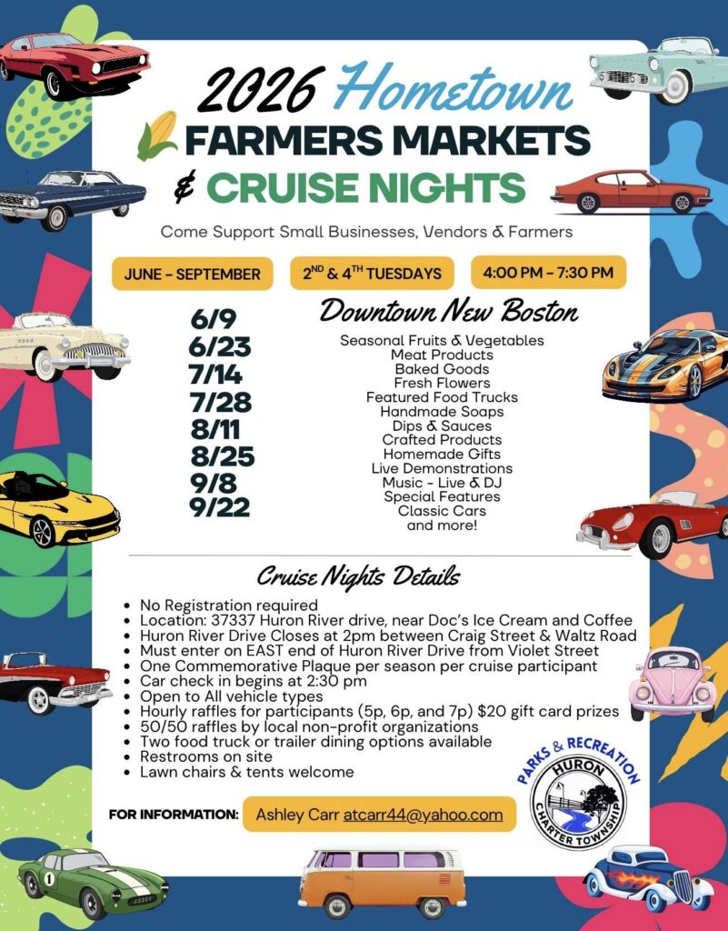 2026 Hometown Farmers Markets & Cruise Nights event at Downtown New Boston in New Boston, MI on June 9, 2026