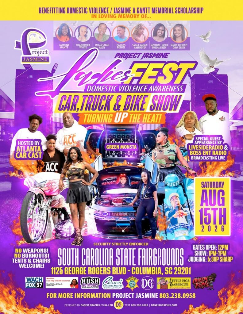 Project Jasmine Ladies Fest Domestic Violence Awareness Car, Truck & Bike Show event at South Carolina State Fairgrounds in Columbia, SC on August 15, 2026