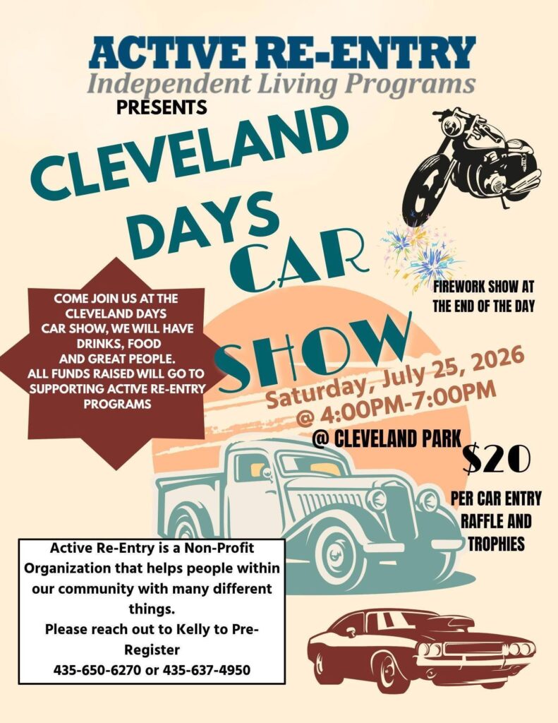Cleveland Days Car Show event at Cleveland Park in Cleveland, UT on July 25, 2026