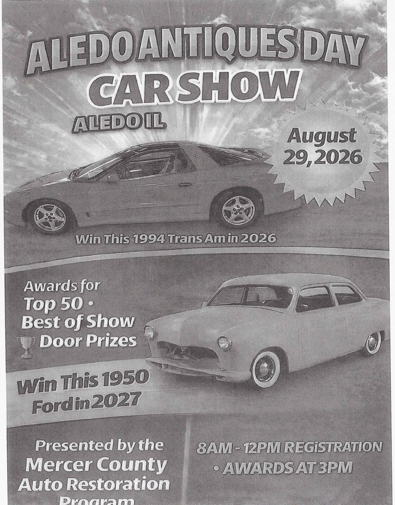 Aledo Antiques Day Car Show event at 200 block of S. College Ave in Aledo, IL on August 29, 2026