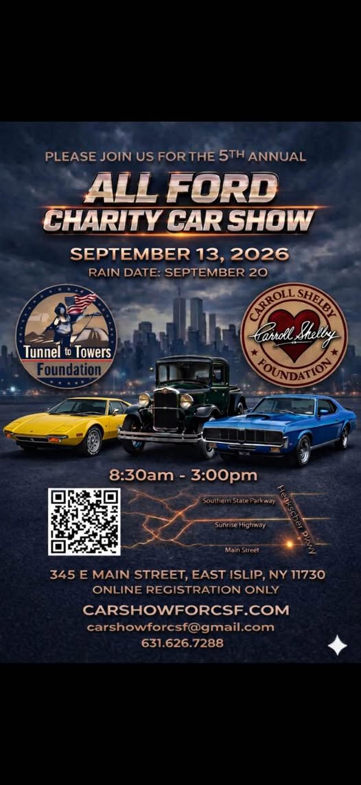 All Ford Charity Car Show event at 345 E Main Street in East Islip, NY on September 13, 2026