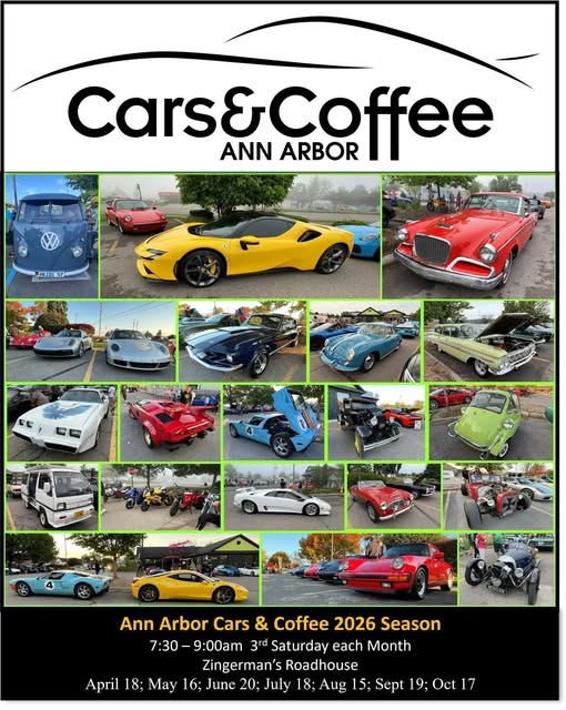 Ann Arbor Cars & Coffee 2026 Season event at Zingerman's Roadhouse in Ann Arbor, MI on April 18, 2026
