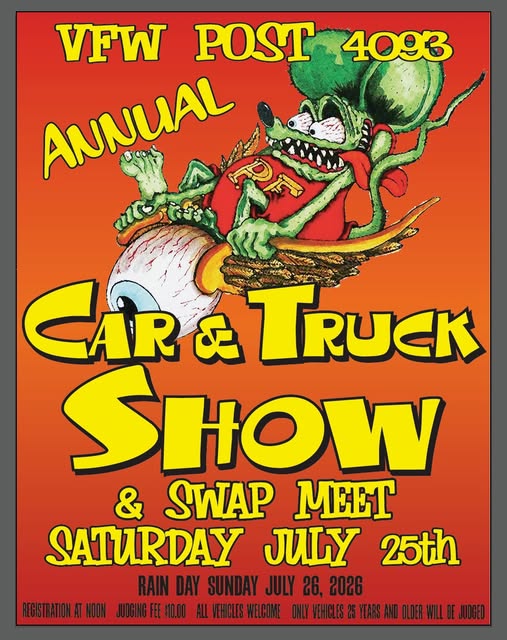 Annual Car & Truck Show event at VFW Post 4093 in Carleton, MI on July 25, 2026