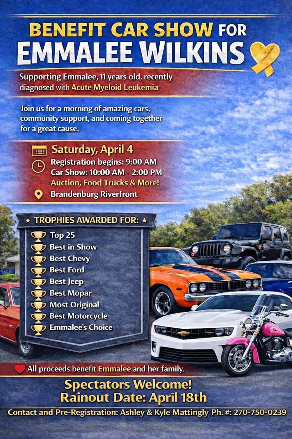 Benefit Car Show for Emmalee Wilkins event at Brandenburg Riverfront in Brandenburg, KY on April 4, 2026