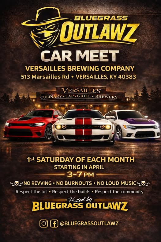 Bluegrass Outlawz Car Meet event at Versailles Brewing Company in Versailles, KY on April 1, 2026