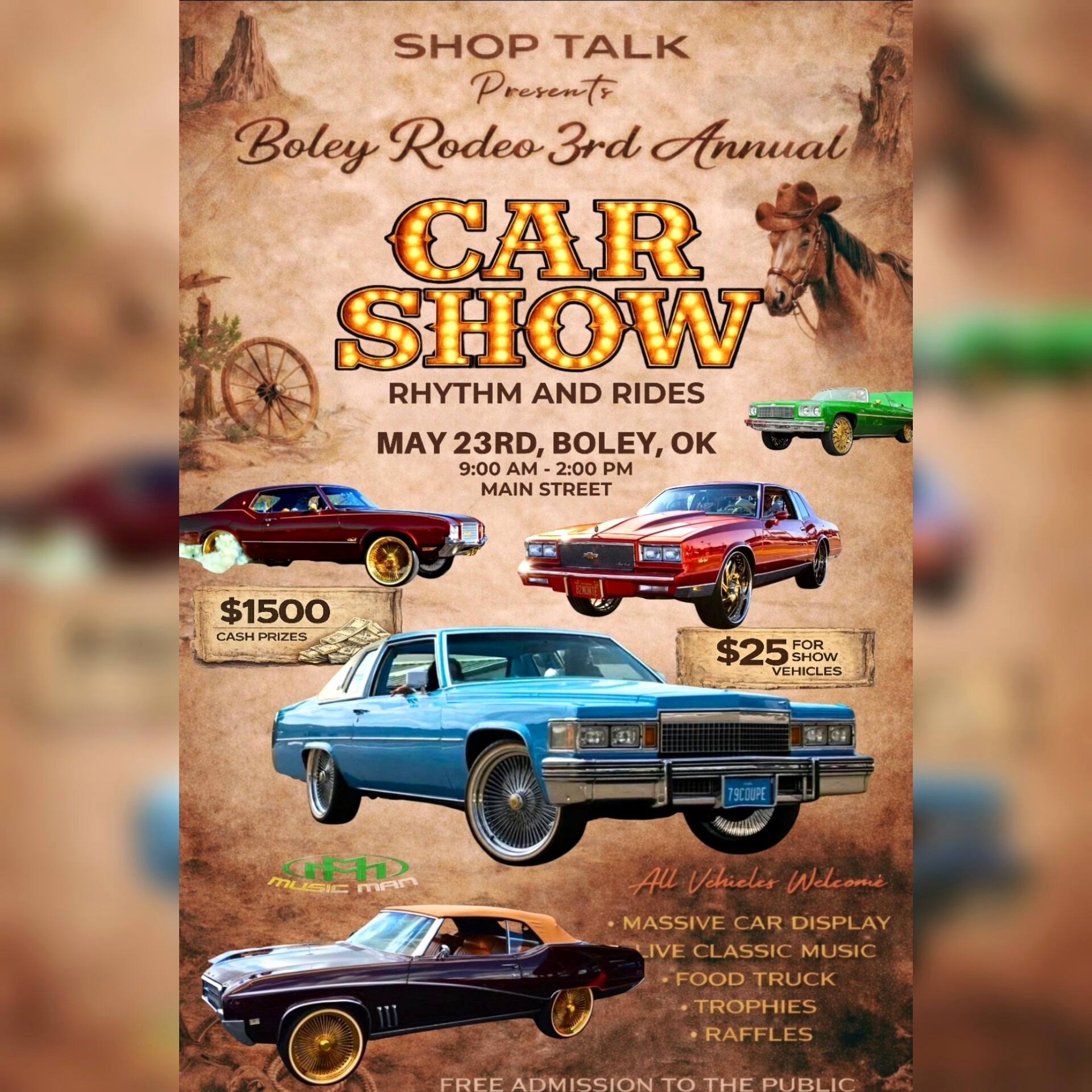 Boley Rodeo 3rd Annual Car Show event at Main Street in Boley, OK on May 23, 2026