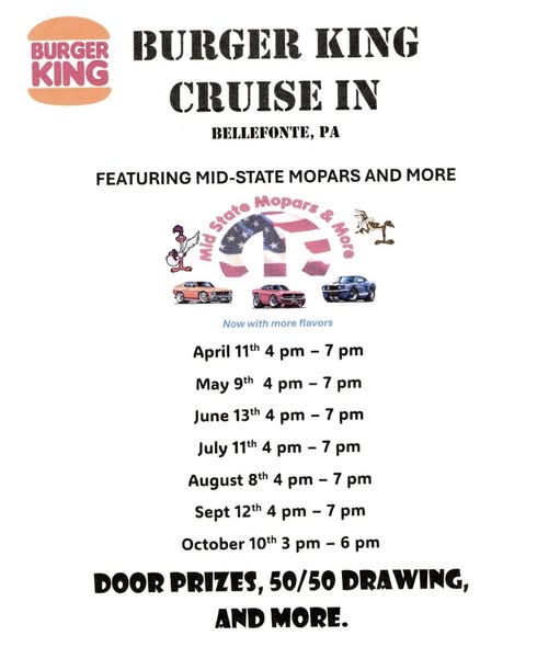 Burger King Cruise In event at Burger King in Bellefonte, PA on April 11, 2026