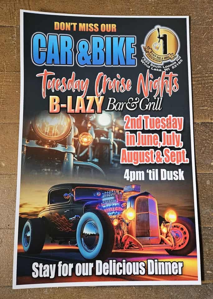 Car & Bike Cruise Night event at 7922 S Loomis Rd in Waterford, WI on June 9, 2026