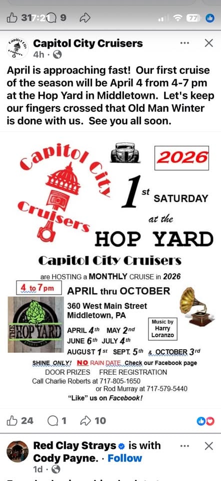 Car Show event at 360 W Main St in Middletown, PA on April 4, 2026