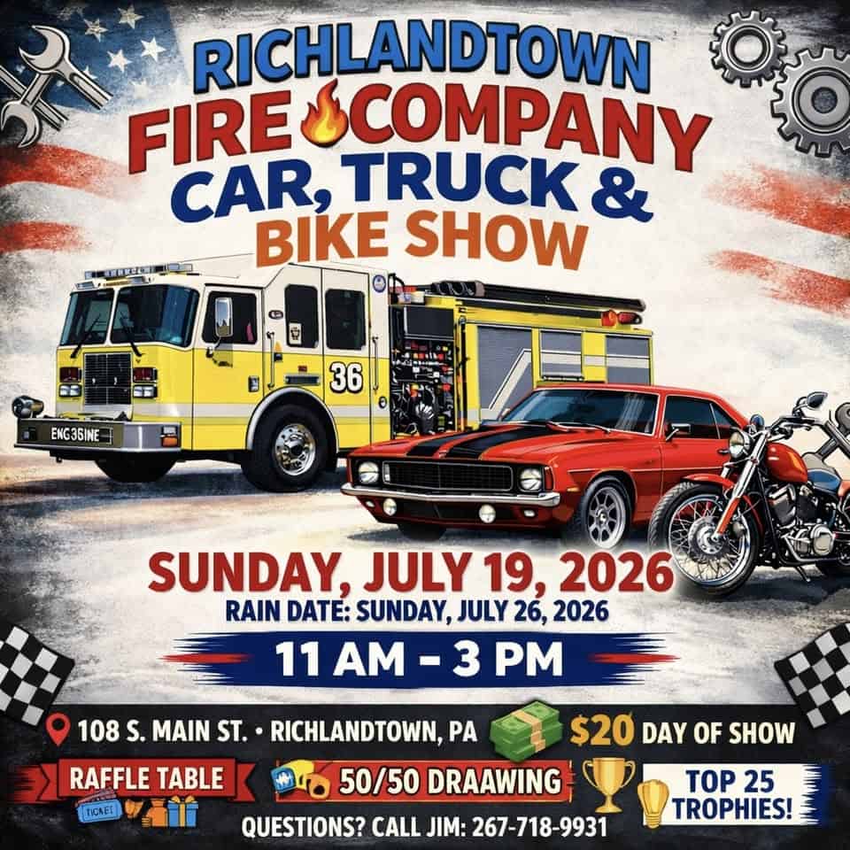 Car, Truck & Bike Show event at 108 S Main St in Richlandtown, PA on July 19, 2026