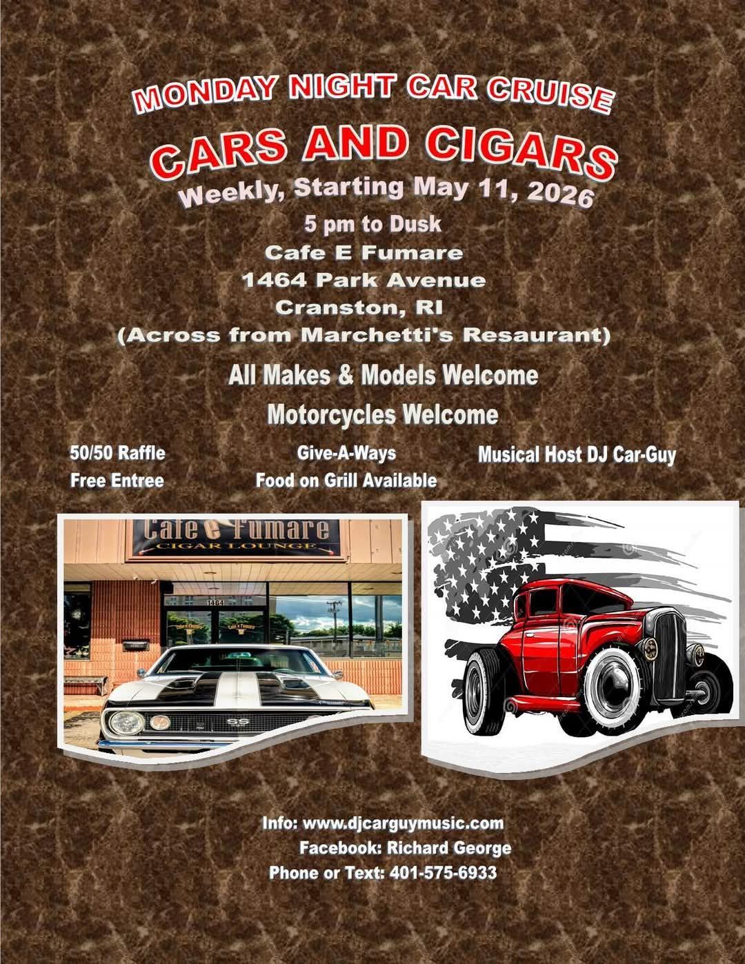 Cars And Cigars event at Cafe E Fumare in Cranston, RI on May 11, 2026