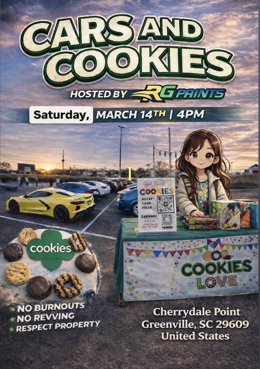 Cars And Cookies event at Cherrydale Point in Greenville, SC on March 14, 2026