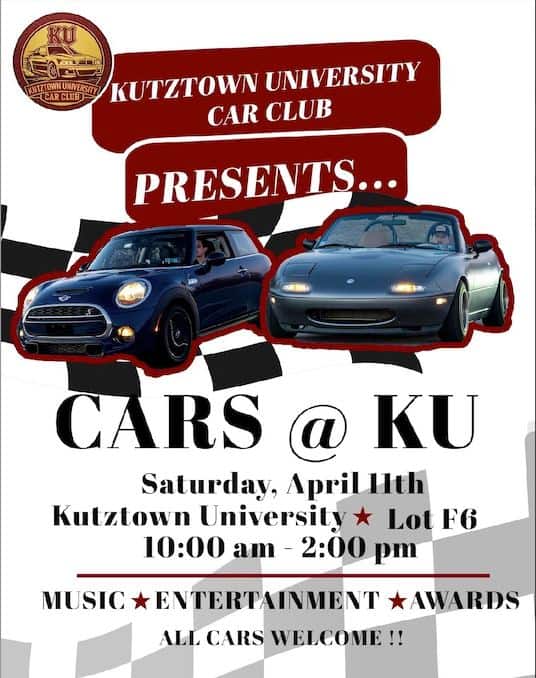 Cars @ KU event at 15200 Kutztown Rd in Kutztown, PA on April 11, 2026