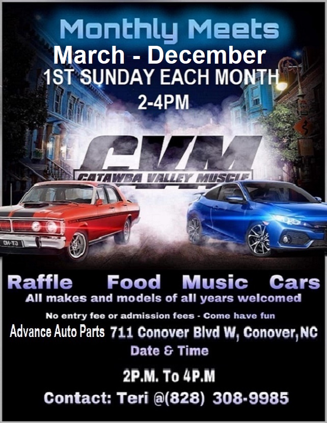 Catawba Valley Muscle event at Advance Auto Parts in Conover, NC on March 7, 2026