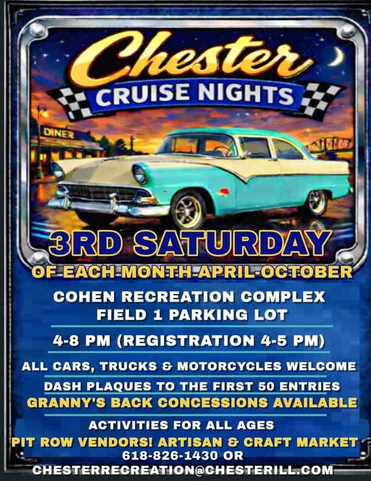 CHESTER CAR CRUISE IN event at 3420 Bodes Ln in Chester, IL on April 18, 2026