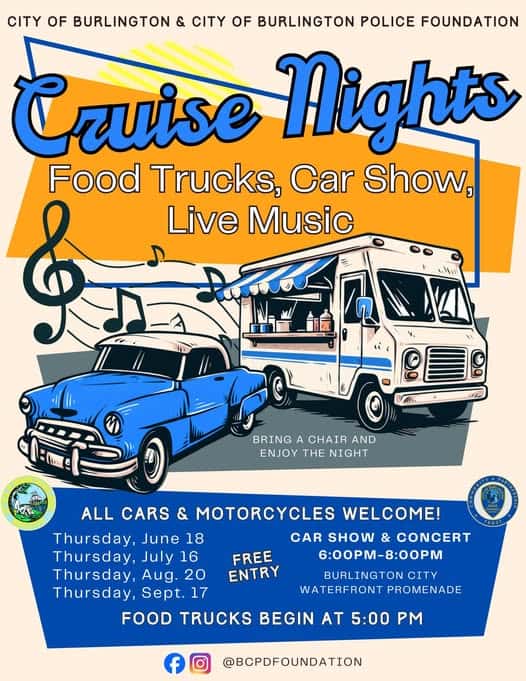 City of Burlington Cruise Nights event at Burlington City Waterfront Promenade in Burlington, NJ on June 18, 2026