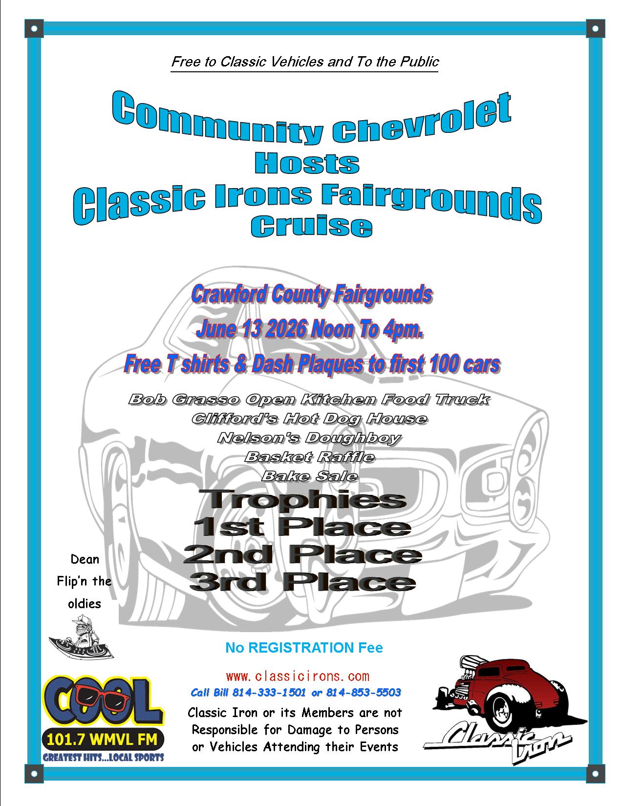 Classic Irons Fairgrounds Cruise event at Crawford County Fairgrounds in Meadville, PA on June 13, 2026