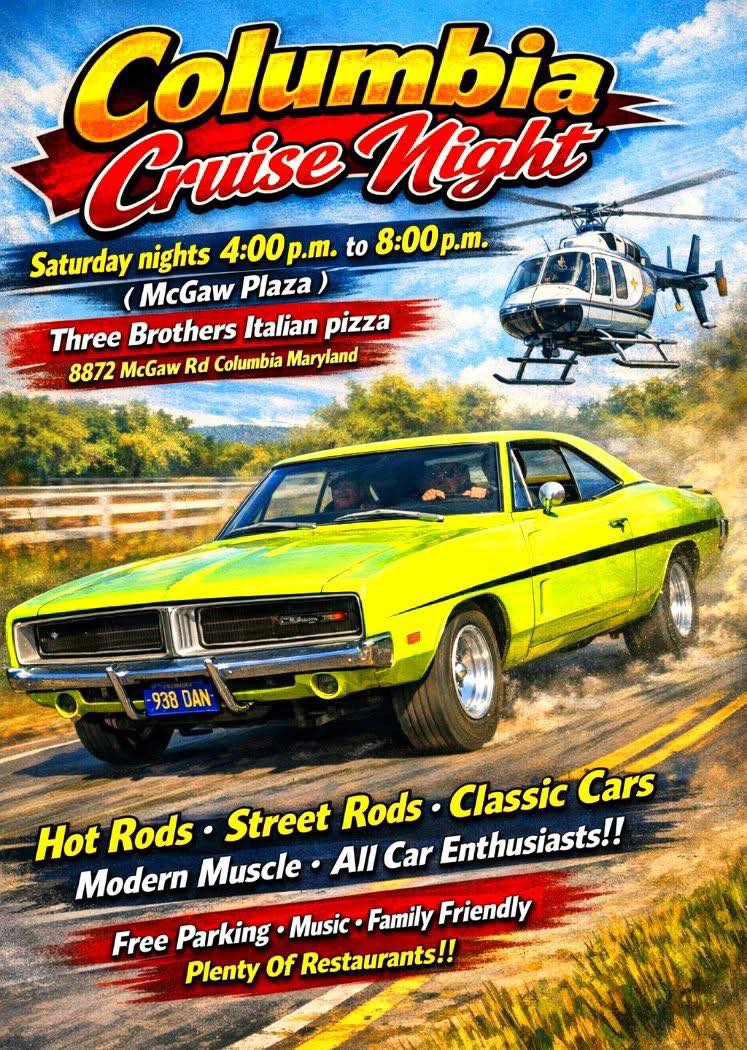 Columbia Cruise Night event at McGaw Plaza in Columbia, MD on March 28, 2026