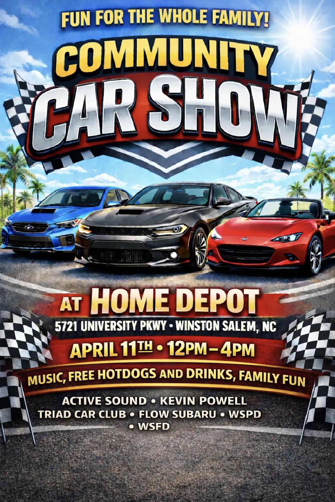 Community Car Show event at Home Depot in Winston Salem, NC on April 11, 2026