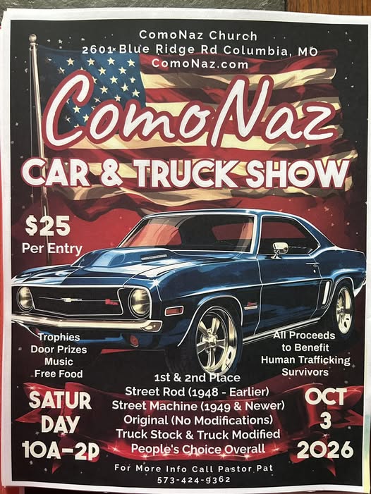 ComoNaz Car & Truck Show event at ComoNaz Church in Columbia, MO on October 3, 2026