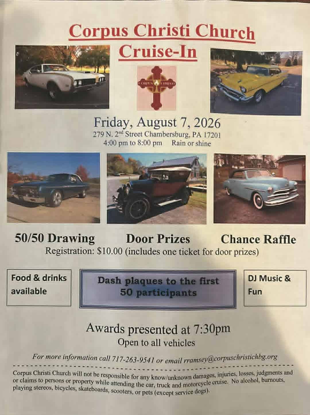 Corpus Christi Church Cruise-In event at Corpus Christi Church in Chambersburg, PA on August 7, 2026