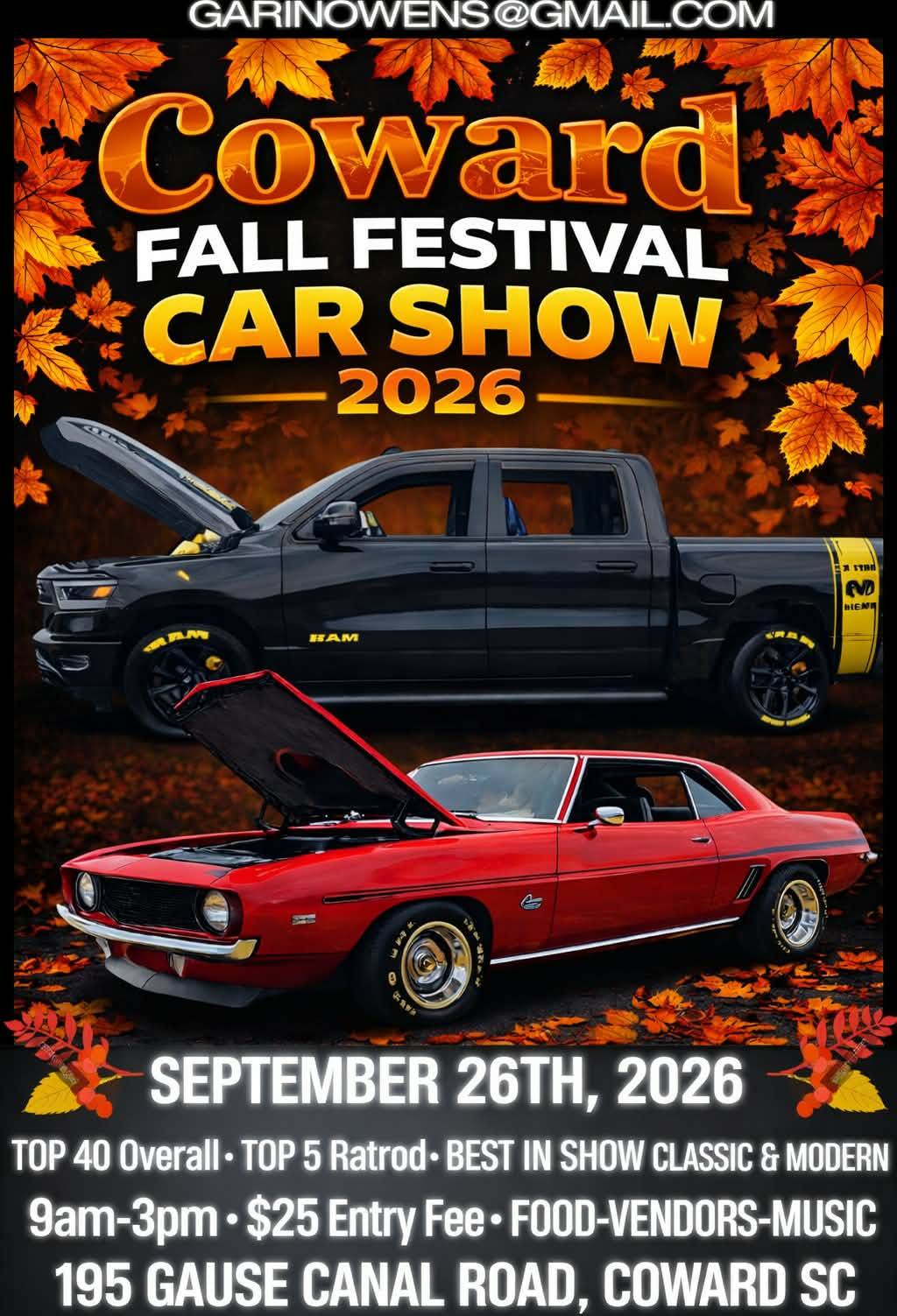 Coward Fall Festival Car Show event at 195 Gause Canal Road in Coward, SC on September 26, 2026