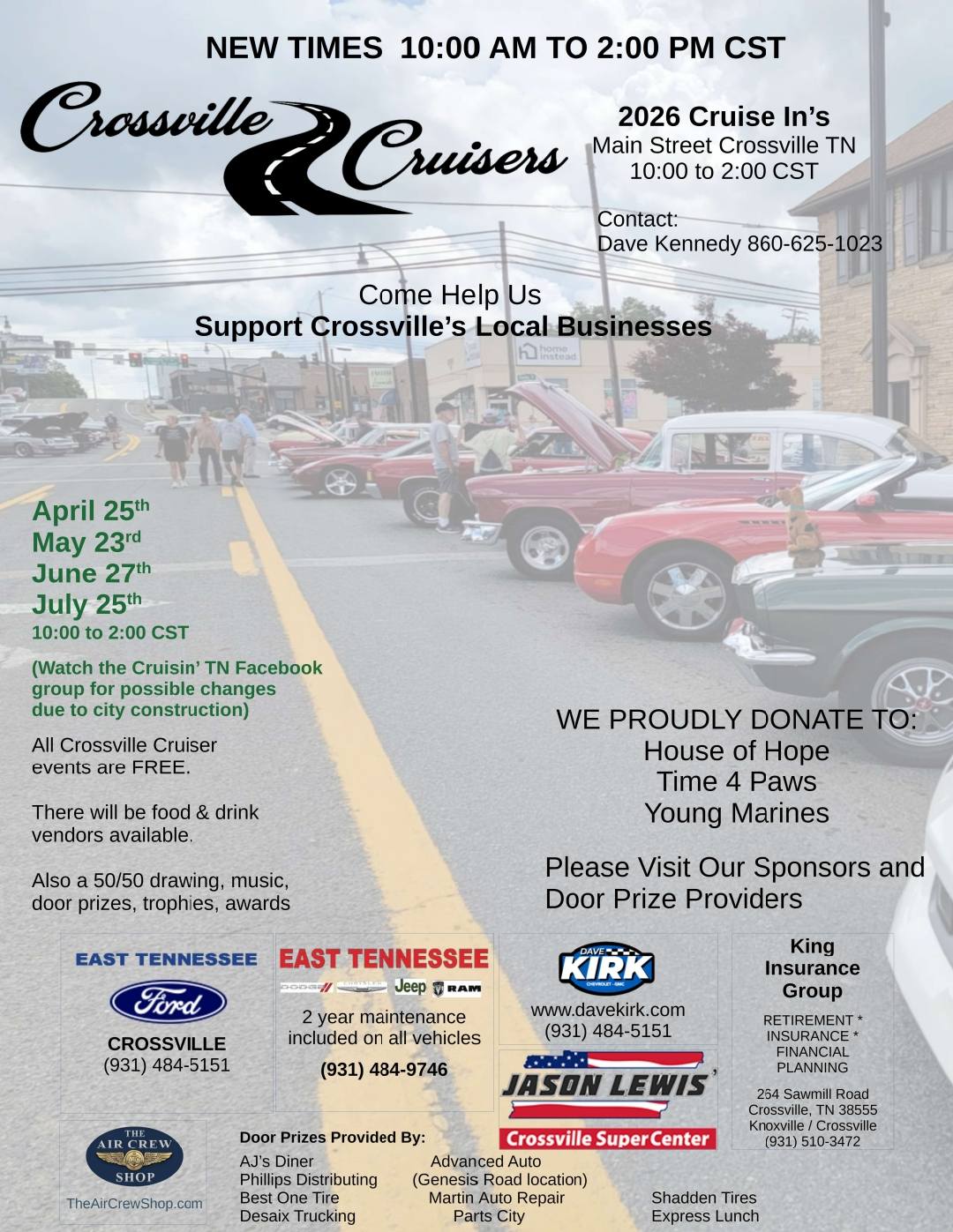 Crossville Cruisers event at 2026 Cruise In’s in Crossville, TN on April 25, 2026