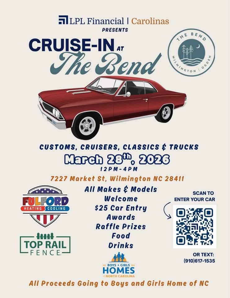 Cruise-In at The Bend: Car Show March 28th event at 7227 Market St in Wilmington, NC on March 28, 2026